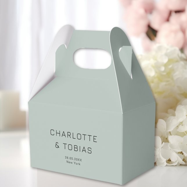 Simple, elegant wedding favor boxes (Simple, elegant, sage green, wedding favor boxes with your name and date.)