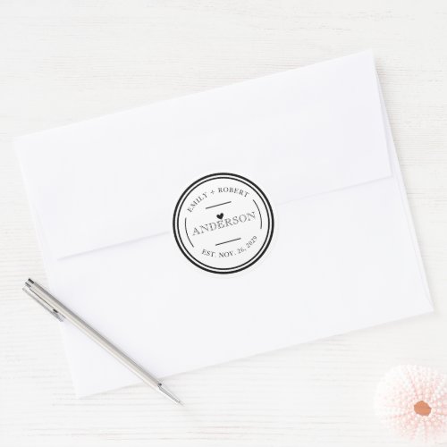 Simple Elegant Wedding Favor Personalized Classic Round Sticker