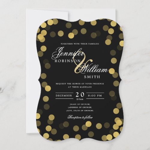 Simple Elegant Wedding Gold Black Confetti  Invitation