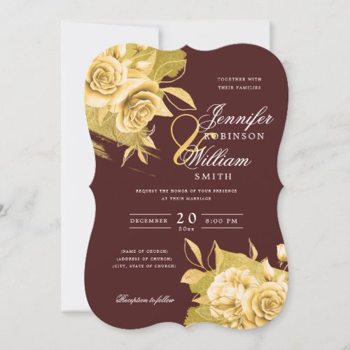 Simple Elegant Wedding Gold Floral Foil Burgundy  Invitation