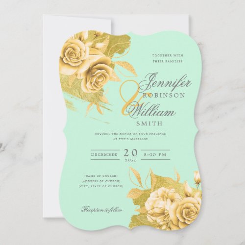 Simple Elegant Wedding Gold Floral  Foil Mint  Invitation