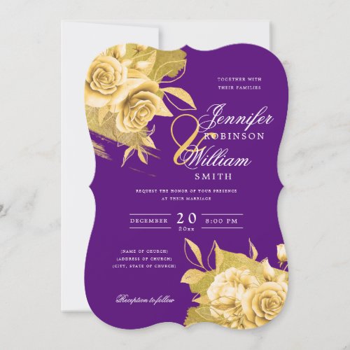 Simple Elegant Wedding Gold Floral  Foil Purple  Invitation