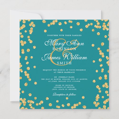 Simple Elegant Wedding Gold Glitter Confetti Teal 