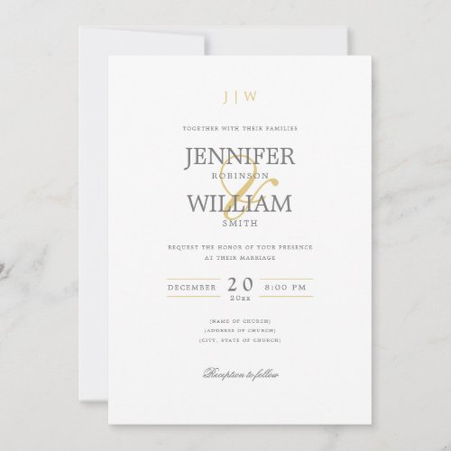 Simple Elegant Wedding Gold Monogram Invitation
