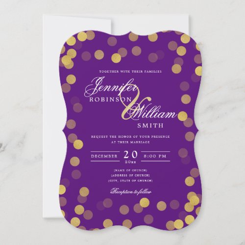 Simple Elegant Wedding Gold Purple Confetti Invitation