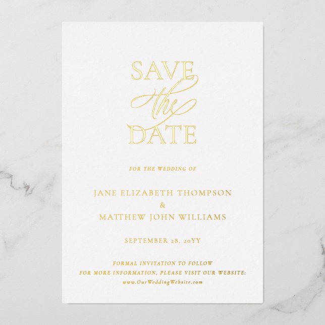 Simple Elegant Wedding Gold Save the Date Foil Invitation (Front)