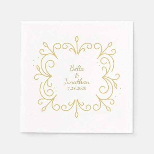 Simple Elegant Wedding Gold  White Custom Paper Napkins
