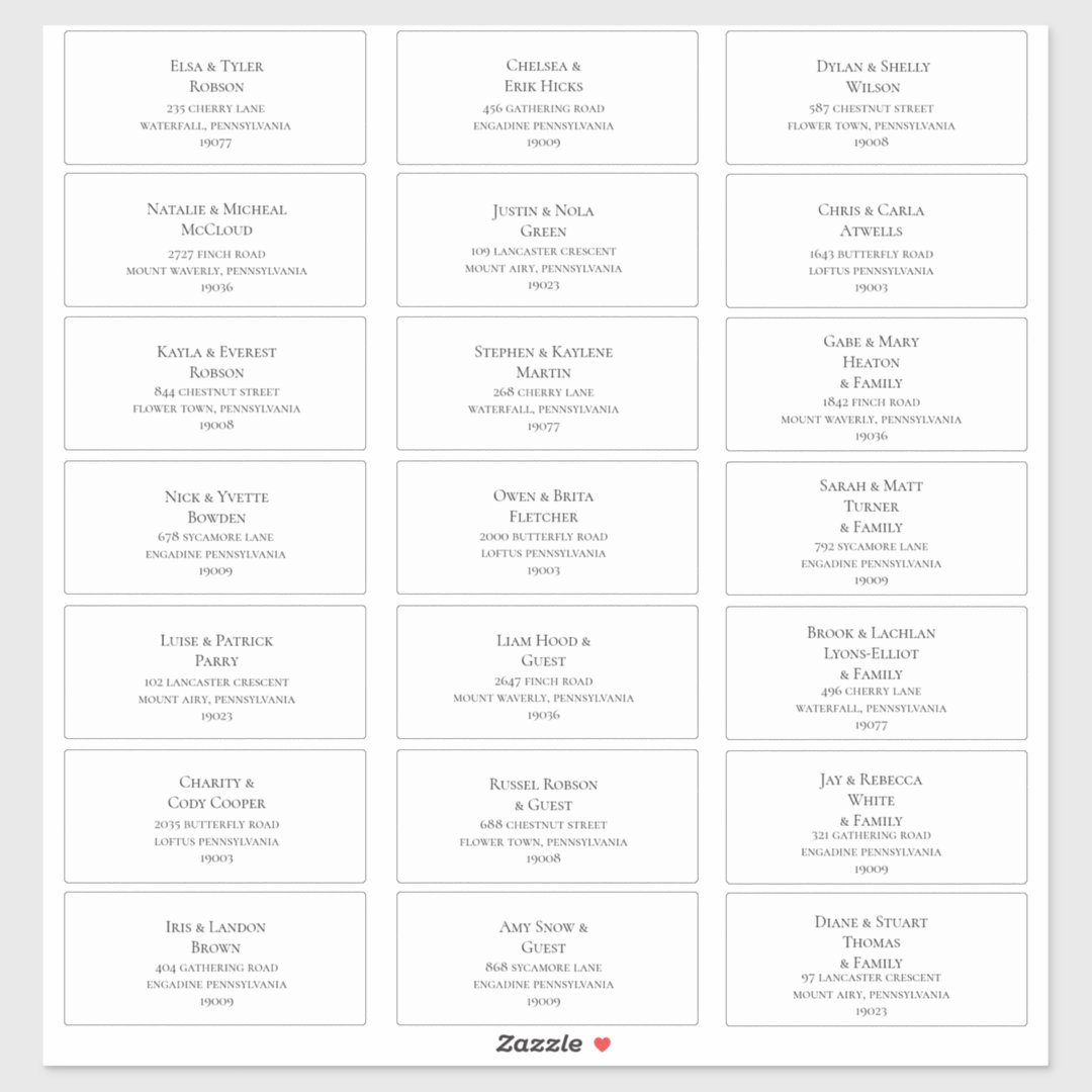 Simple Elegant Wedding Guest Address Labels Zazzle