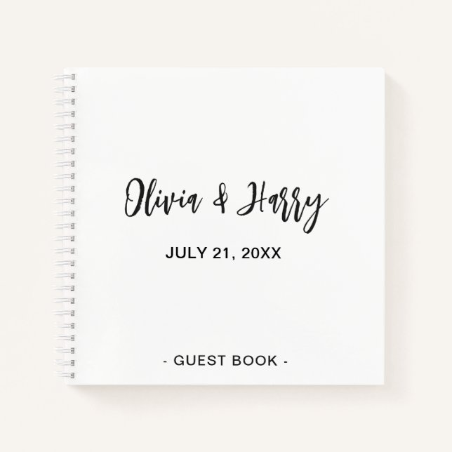 Simple Elegant Wedding Guest Book | Black White (Front)