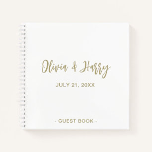 Simple Elegant Wedding Guest Book   Gold White