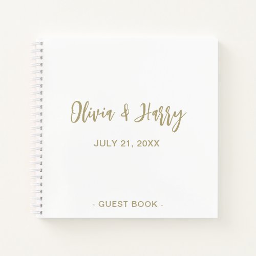 Simple Elegant Wedding Guest Book  Gold White