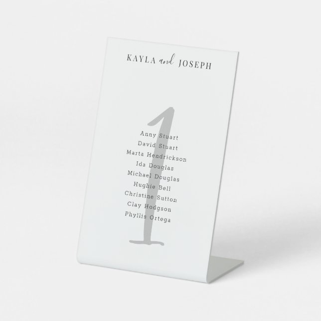 Simple Elegant Wedding Guest List Table Number 1 Pedestal Sign (Front)