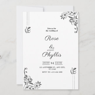 Simple elegant wedding invitation in gray with fl