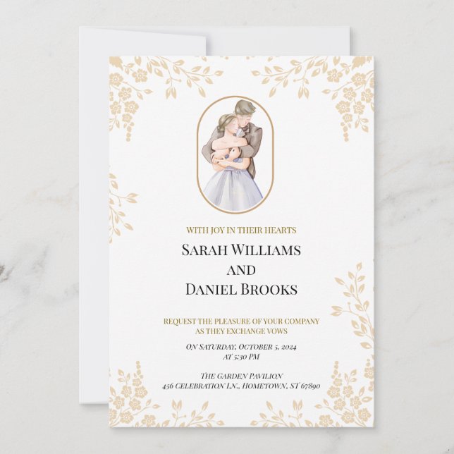 Simple Elegant Wedding Invitation with Delicate Le (Front)