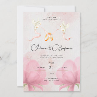 Simple Elegant Wedding Invitation with Pink Floral
