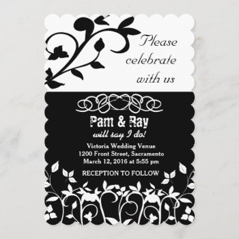Simple Elegant Wedding Invitations - Black & White by FestiveFair at Zazzle