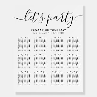 Simple Elegant Wedding Let's Party Seating Chart Foam Board
