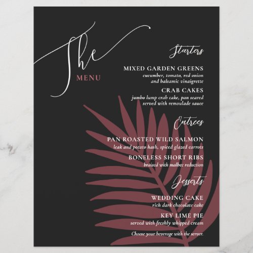 Simple Elegant Wedding Menu Black Magenta