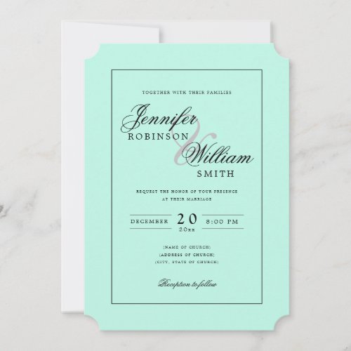 Simple Elegant Wedding Mint Script  Invitation