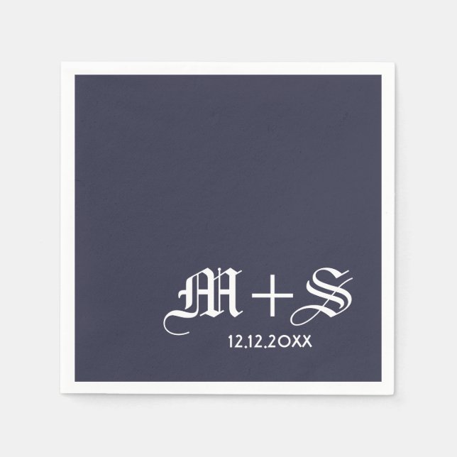 Simple Elegant Wedding Monograms Blue Napkins (Front)
