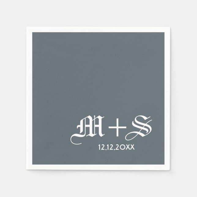 Simple Elegant Wedding Monograms Gray Paper Napkins (Front)