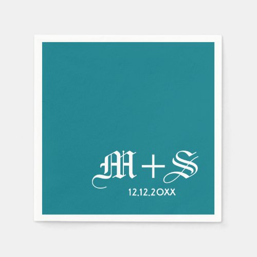 Simple Elegant Wedding Monograms Teal Paper Napkins