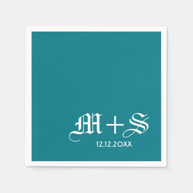 Simple Elegant Wedding Monograms Teal Paper Napkins (Front)