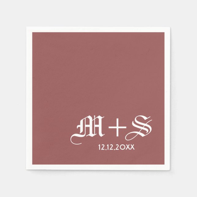 Simple Elegant Wedding Monograms Wine Red Paper Napkins (Front)