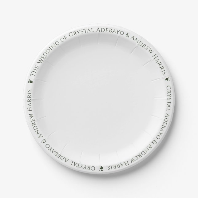 Simple Elegant Wedding Name Border Serif Text Paper Plates (Front)