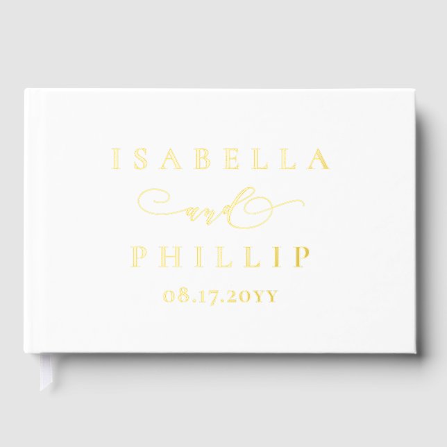 Simple elegant wedding names foil guest book  (Front)