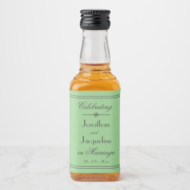 Simple Elegant Wedding Names Soft Mint Green Mini Liquor Bottle Label (Front)
