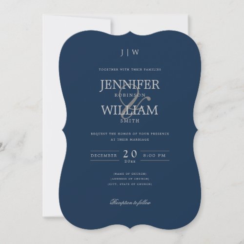 Simple Elegant Wedding Navy Monogram Invitation