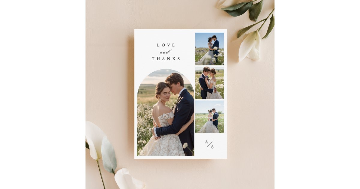 Simple Elegant Wedding Photo Collage Thank You Card | Zazzle
