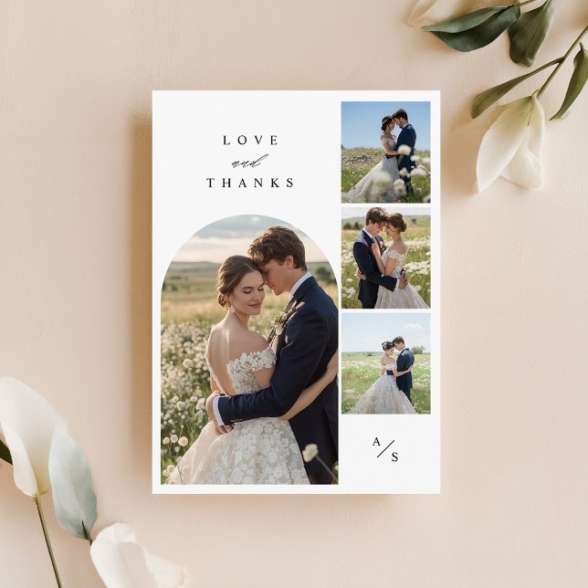 Simple Elegant Wedding Photo Collage Thank You Card (Creator Uploaded)