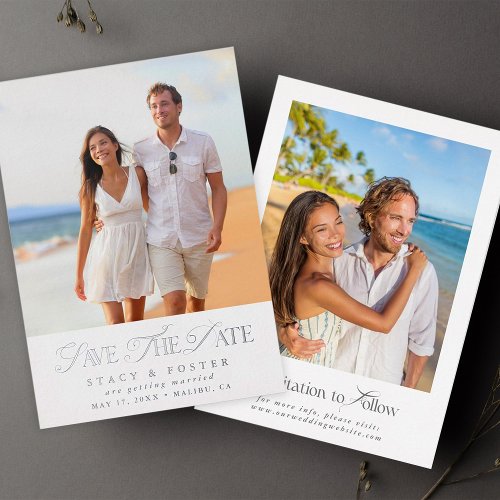 Simple Elegant Wedding Photo Save the Date Silver Foil Invitation