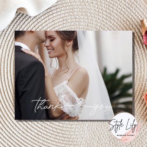 Simple Elegant Wedding Photo Thank You Postcard