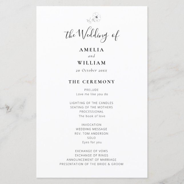 simple elegant wedding program (Front)