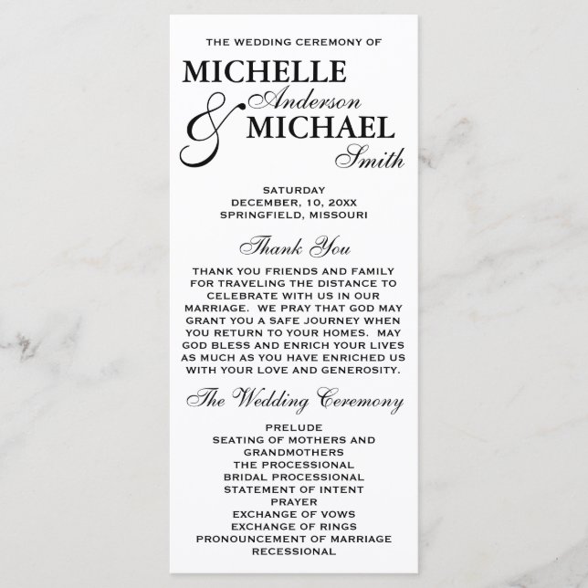 Simple Elegant Wedding Program (Front)