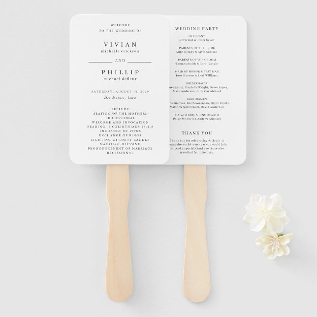 Simple Elegant Wedding Program Hand Fan (Front and Back)
