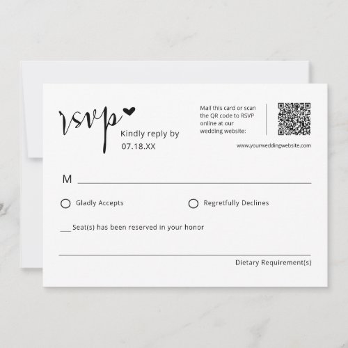 Simple Elegant Wedding QR Code RSVP Postcard