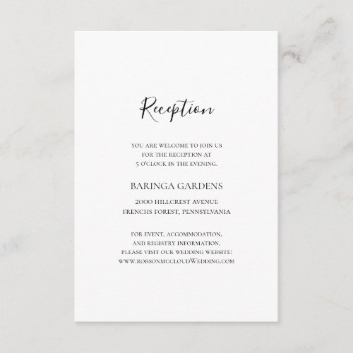 Simple Elegant Wedding Reception Card