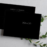 Simple elegant wedding return address black envelope<br><div class="desc">Modern stylish simple minimalist wedding invitation black envelope with your custom sender return address on the backside and deliver to script on the front side.</div>