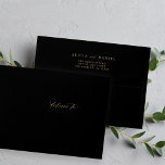 Simple elegant wedding return address gold black envelope<br><div class="desc">Modern stylish simple minimalist wedding invitation black and gold envelope with your custom sender return address on the backside and deliver to script on the front side.</div>