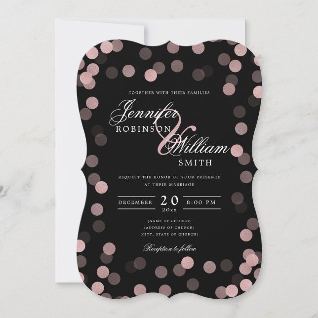 Simple Elegant Wedding Rose Gold Black Confetti Invitation (Front)