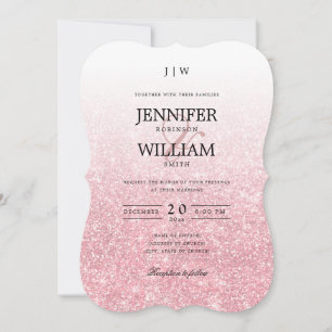 Simple Elegant Wedding Rose Gold Glitter Monogram Invitation