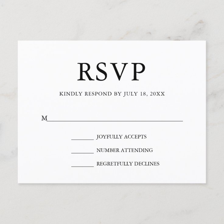 Simple Elegant Wedding RSVP Invitation Postcard | Zazzle