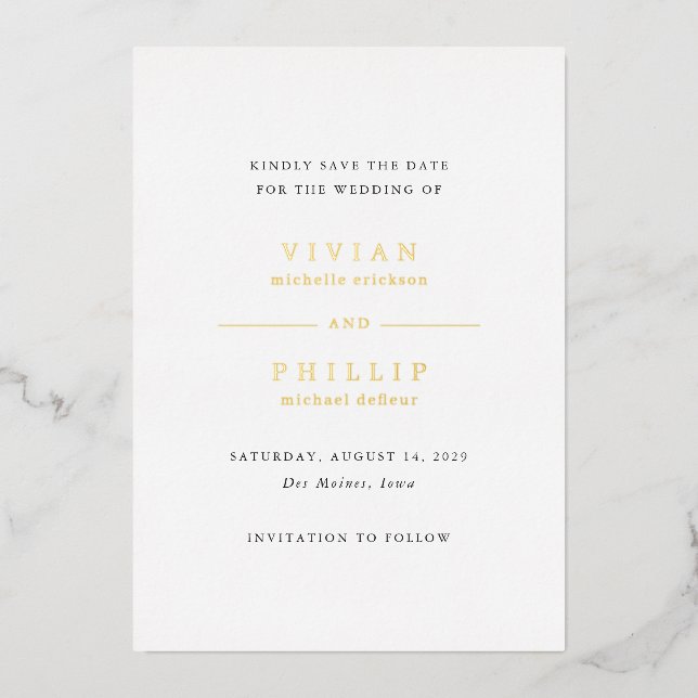 Simple Elegant Wedding Save the Date Foil Invitation (Front)