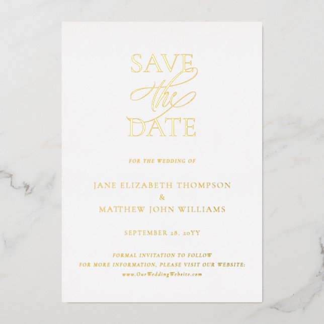 Simple Elegant Wedding Save the Date Gold Foil Invitation (Front)