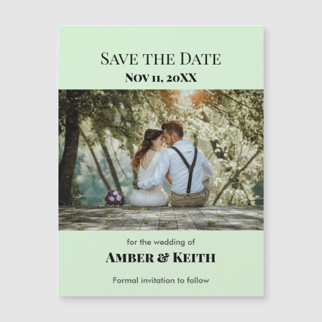 Simple Elegant Wedding Save The Date Green Announc (Front)