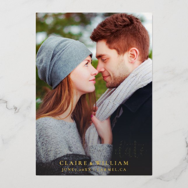 Simple Elegant Wedding Save the Date Photo Foil Invitation (Front)